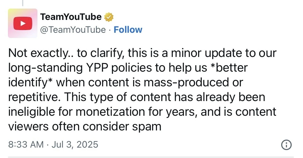 The upcoming policy is just a "small update." Photo: Youtube/X.